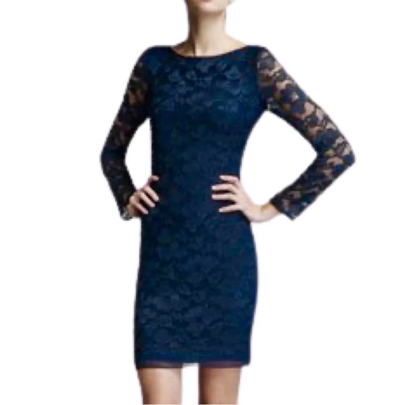 DVF Diane Von Furstenberg New Zarita Lace Dress Size Small Long Sleeve Navy Blue - Picture 2 of 16